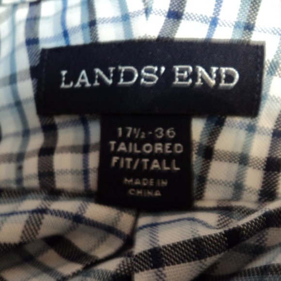Lands End Mens 17 1/2 - 36  Shirt Plaid Tall Tailored Long Sleeve Supima Cotton - Picture 9 of 9